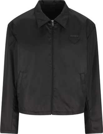 Prada Cropped jack met logoplakkaat - Zwart