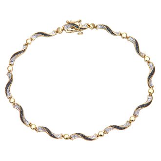 Diamant L'éternel 9ct geelgouden zwarte diamanten golfschakelarmband