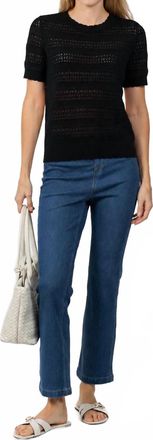 Elliott Lauren Pointelle Short Sleeve Sweater In Black