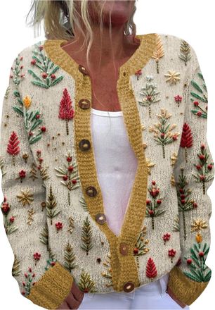 Generic Women Ugly Christmas Cardigans Open Front Knitted Casual Christmas Festive Sweaters Long Sleeve V Neck Button Down Cardigan Sweaters Funny Patterns So