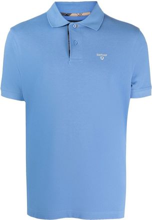 Barbour tartan-trim embroidered-logo polo shirt - men - Cotton - XXXL - Blue