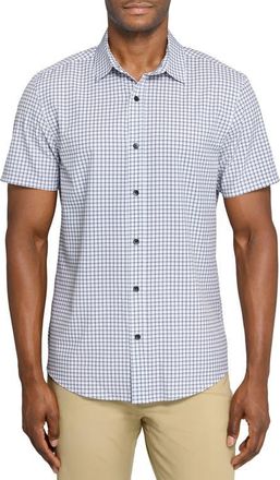 W.R.K Slim Fit Shaded Square Short Sleeve Performance Button-Up Shirt in White/Black at Nordstrom, Size Xx-Large