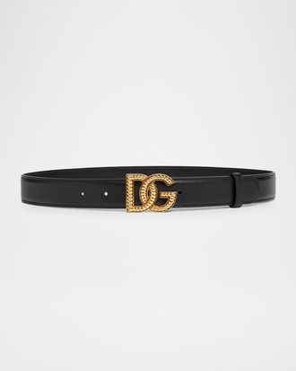 Dolce & Gabbana Leather Logo Buckle Belt
