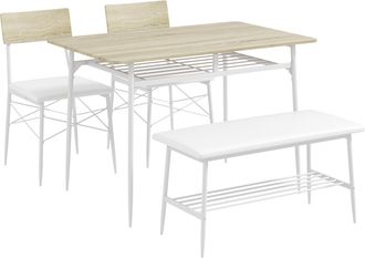 STILVORA Mesa De Comedor Con 2 Sillas, Banco, Conjunto De 4, Juego De Mesa De Cocina Con Almacenamiento Para 4 Personas, Grupo De Comedor Para Espacios Peque&ntilde;o