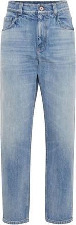 Brunello Cucinelli Logo-Patch Tapered Jeans - Dames - Loose Fit Jeans - Blauw - L - Katoen - Jeans
