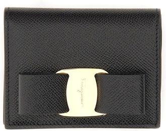 Ferragamo Compact Textured Wallet With Metallic Logo And Bow Detail