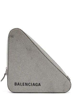 Balenciaga Triangle clutch bag - women - Glitter/Leather - One Size - Grey