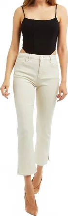 Tractr High Rise Crop Flare With Side Slit Clean Hem Stretch Lurex Twill Jeans In Cream