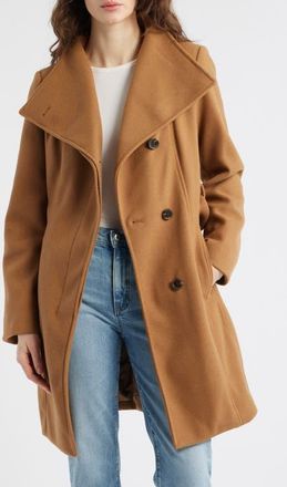 Michael Kors Belted Coat with Oversize Collar in Dark Camel at Nordstrom, Size X-Large