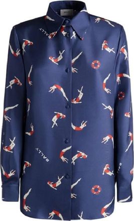 Bally Diver Print Silk Shirt, Brand Size 36 ( US Size 0 )