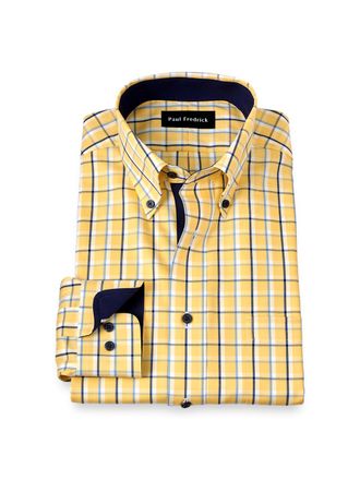 Paul Fredrick Non-iron Cotton Check Dress Shirt With Contrast Trim