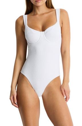 Sea Level Australia Textured Balconette Underwire One-Piece Swimsuit in White at Nordstrom, Size 10 Us