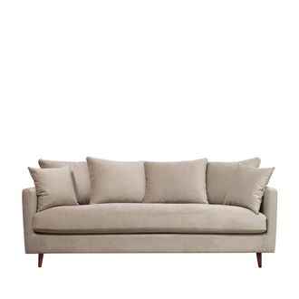 DRAWER Sof&aacute; cama de 3 plazas en terciopelo con patas de madera oscura - Beige