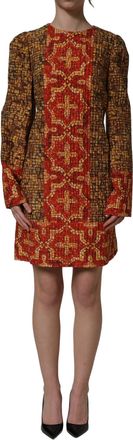 Dolce & Gabbana Womens Multicolor Mosaic Long Sleeves Mini Dress Wool Nylon