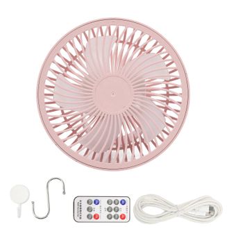OEM Ventilador De Camping 4 En 1 Con Luz, Amplio Alcance Y Rejilla Densa, 3 Velocidades, Control Remoto, 2 Ganchos, Color Rosa