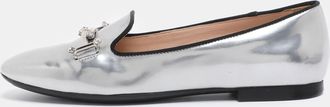 Tod's Tods Silver Leather Double T-Smoking Slippers