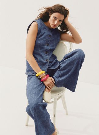 Icone Womens Terry-sided faux-denim wide-leg pant