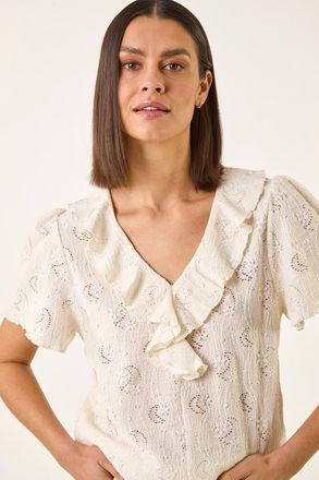 Roman Textured Frill V-Neck Top