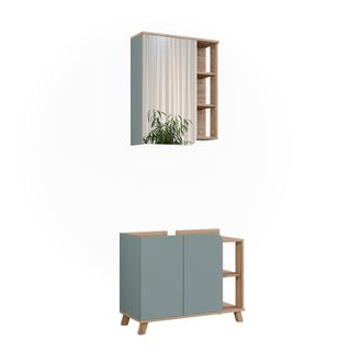 Vicco Conjunto De Muebles De Ba&ntilde;o Karen, Sonoma/azul, 2 Partes