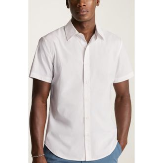 Bonobos Riviera Slim Fit Point Collar Short Sleeve Stretch Cotton Button-Up Shirt in Brilliant White at Nordstrom, Size Xx-Large