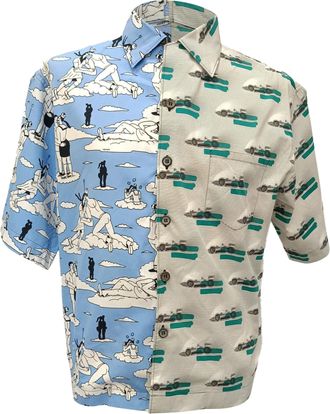 Prada Pre-owned Mens Double Match Printed Shirt in Multicolor Cotton - Multicolour - Size Large