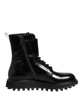 Dolce & Gabbana Black Leather Lace Up Mid Calf Boots Mens Shoes
