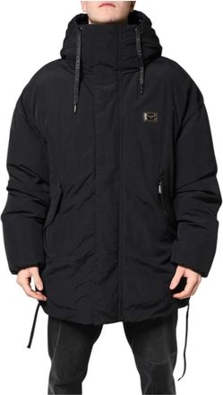 Dolce & Gabbana Zwarte Nylon Rits Hooded Parka Jas - Heren - Winterjassen - Zwart - XL - Nylon - Jassen