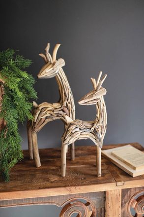 Kalalou Set Of Two Driftwood Reindeer
