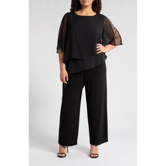 S.L. Fashions Sequin Detail Tiered Jumpsuit in Black at Nordstrom, Size 16W