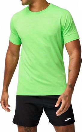 Brooks Luxe Short Sleeve Shirt In Heather Neo Limeade