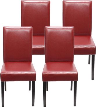 Hhg Non utilizzato] Set 4x sedie Littau ecopelle soggiorno cucina sala da pranzo 43x56x90cm rosso piedi scuri