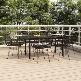 vidaXL Vidaxl - Juego De Comedor De Jard&iacute;n 7 Piezas Rat&aacute;n Sint&eacute;tico Negro