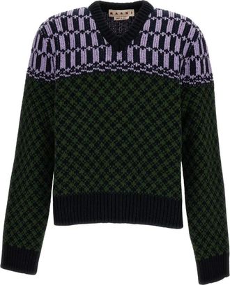 Marni V-neck gebreide kleding - Heren - V-hals truien - Veelkleurig - L - Wol - Truien & Vesten