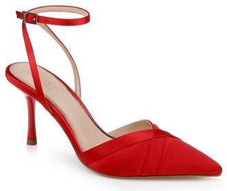 Badgley Mischka Parklyn Ankle Strap Pointed Toe Pump in Red Satin at Nordstrom, Size 8.5