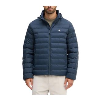 Calvin Klein Light Jackets, male, Blue, XL, Blue Windproof Coat with Hood