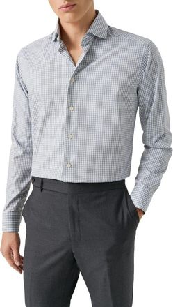 Eton Contemporary Fit M&eacute;lange Check Dress Shirt in Medium Blue at Nordstrom, Size 17.5