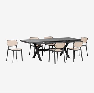 Sklum Sklum - Set De Mesa De Jard&iacute;n Extensible Rectangular En Aluminio (180-240x90 Cm) Karena Y 6 Sillas De Jard&iacute;n Omara