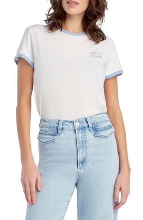 Favorite Daughter The Collegiate Chest Logo Ringer T-Shirt in White/Sea Blue at Nordstrom, Size X-Small