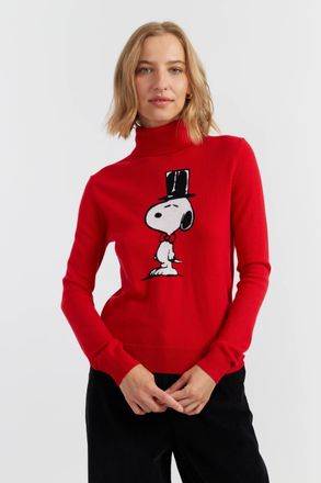 Chinti and Parker Velvet-Red Wool-Cashmere Top Hat Snoopy Sweater