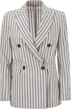 Brunello Cucinelli White Striped Double Breasted Jacket, Brand Size 38 (US Size 4)