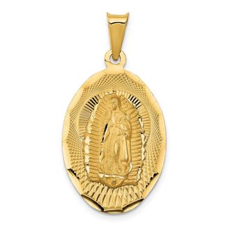 Diamond2Deal 14k Yellow Gold Polished Diamond-Cut Lady Of Guadalupe Oval Pendant