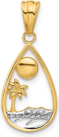 Diamond2Deal 14k Yellow Gold White Rhodium Diamond Cut Ocean Scene Teardrop Pendant