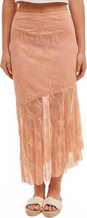 Hem & Thread Asymmetrical Lace Midi Skirt In Coral