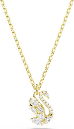 Swarovski Swan Pendant, Mixed Cuts, Swan, White, 18K Gold Finish