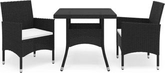 vidaXL Muebles De Jard&iacute;n 3 Piezas Rat&aacute;n Sint&eacute;tico Y Vidrio Negro Vidaxl