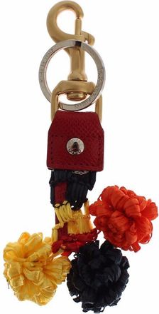 Dolce & Gabbana Gouden Gele Raffia Leren Klem Zoek Chain Sleutelhanger