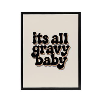 Artery8 Its All Gravy Baby Funky Bold Retro Typography Framed Canvas Art in Beige | Size: W24 x H32