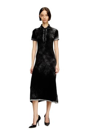 Diesel Midi polo dress in reverse-printed knit - Dresses - Woman - Black