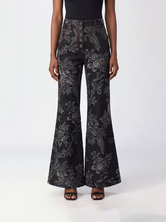 Etro High-Waisted Floral-Pattern Flared Jeans in Cotton Denim