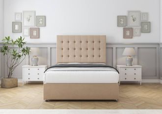 Sloomy Alabama Plush Divan Bed Base No Drawers - 54 Standing Headboard in Stone | Size: Small Single